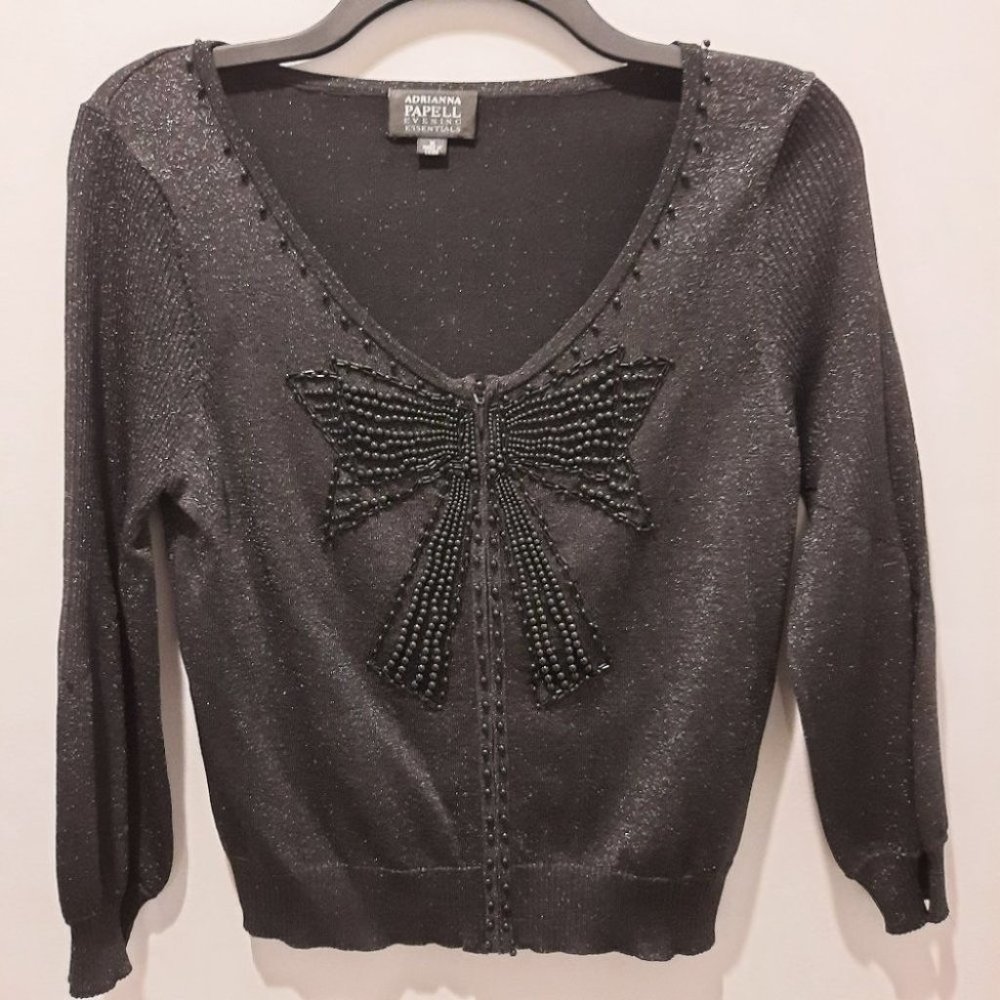Adrianna Papell Black Beaded Evening Wear - M